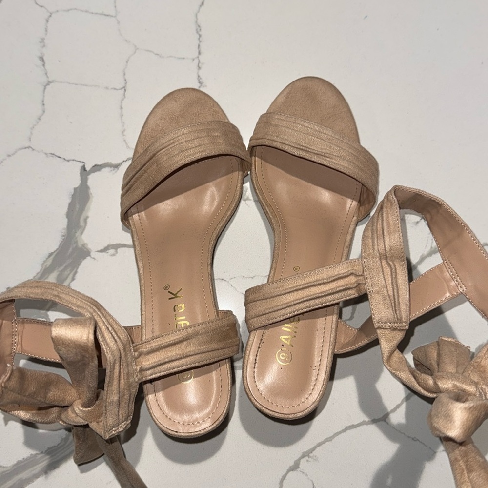 Allegra K Women’s Sandals Open Toe Tan Tie Back Block Heel 9 - Picture 2 of 5